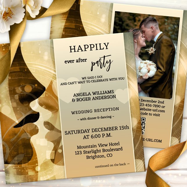 Invitation The Kiss Happily Ever After All in One Wedding (Modern unique all in one happily ever after wedding party invitation featuring a kiss - QR code)