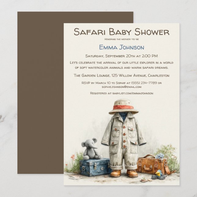 Invitation The Little Explorer | Safari Adventure Baby Shower (Devant / Derrière)