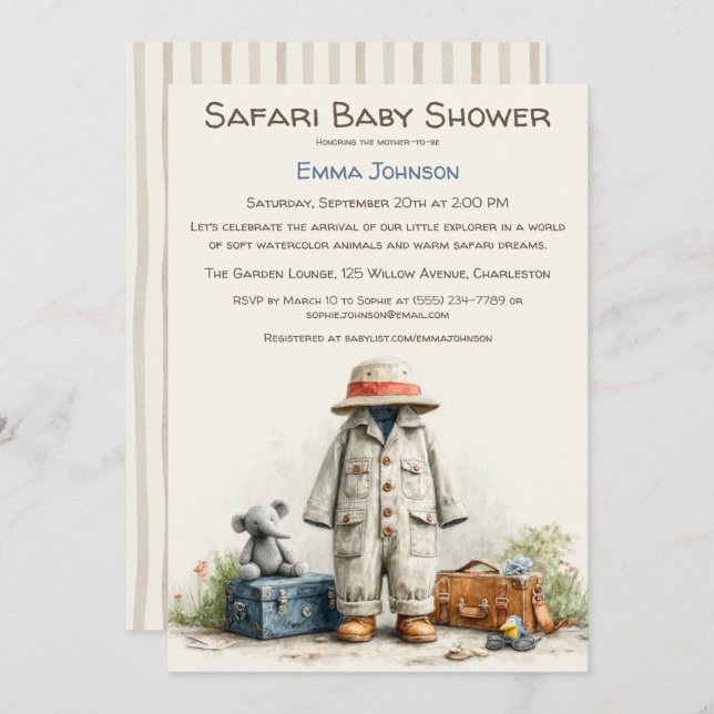 Invitation The Little Explorer | Safari Adventure Baby Shower (Devant / Derrière)