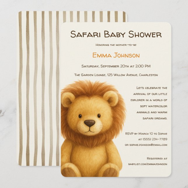 Invitation The Little Explorer | Safari Friends Baby Shower (Devant / Derrière)