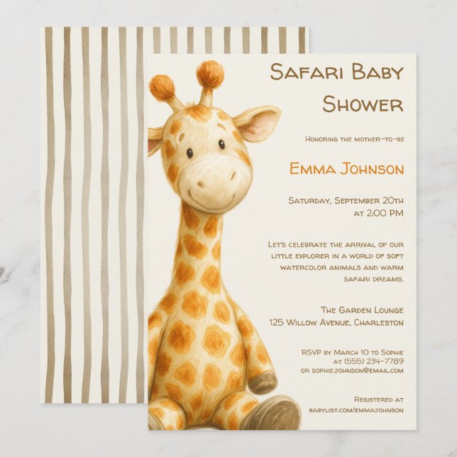 Invitation The Little Explorer | Safari Friends Baby Shower (Devant / Derrière)