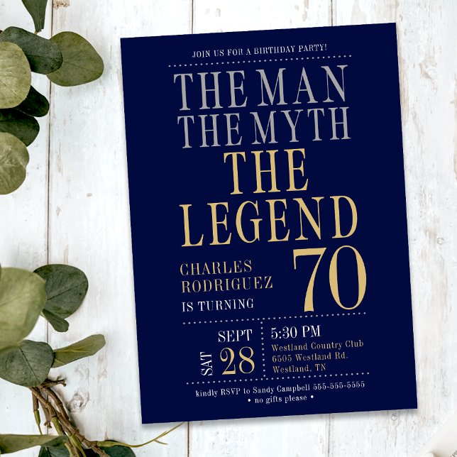 Invitation The Man The Myth The Legend 70th Birthday Party (Créateur téléchargé)