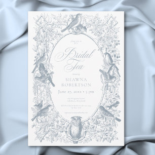 Invitation Thé Mariage Élégant Bleu Chinoiserie Oiseaux de la