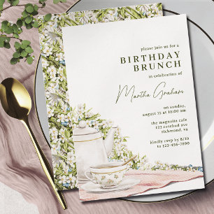 Invitation Thé mignon + Jardin Floral   Élégant Brunch d'anni