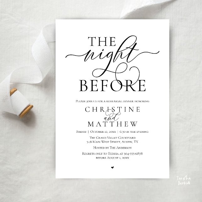 Invitation The Night Before, Classy Wedding Rehearsal Dinner (The Night Before, Classy Wedding Rehearsal Dinner Invitation Card in Black and White)