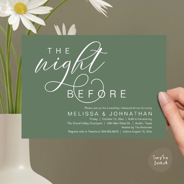 Invitation The Night Before, Classy Wedding Rehearsal Dinner (The Night Before, Classy Romantic Wedding Rehearsal Dinner Invitation Card PDF Modern Sage Green)
