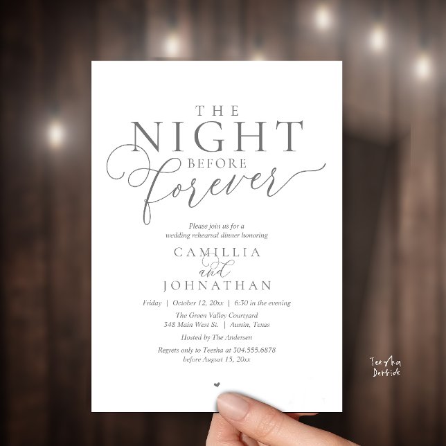 Invitation “The Night Before Forever” Modern Rehearsal Dinner (“The Night Before Forever” Modern classy minimalist Rehearsal Dinner Invitation Card dark grey)