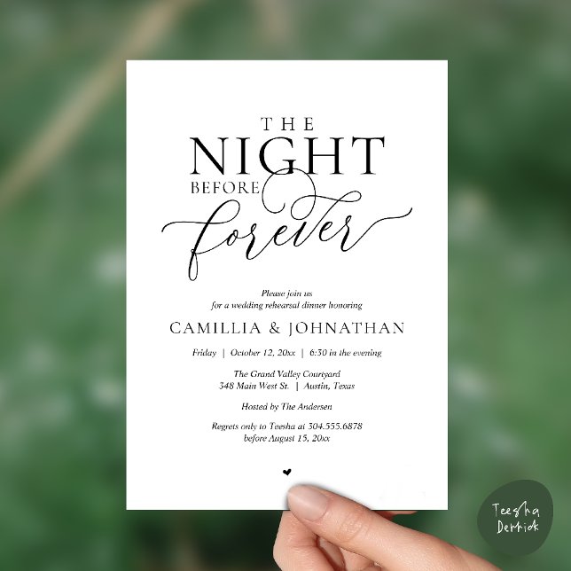 Invitation “The Night Before Forever” Modern Rehearsal Dinner (“The Night Before Forever” Modern Rehearsal Dinner Invitation Card in Black and White)