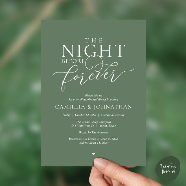 Invitation “The Night Before Forever” Sage Green Rehearsal (“The Night Before Forever” Sage Green Rehearsal Invitation Card)