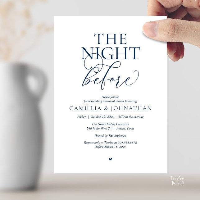 Invitation “The Night Before” Modern Wedding Rehearsal Dinner (“The Night Before” Modern Classy Rehearsal Dinner Reception Invitation Card Navy Blue)