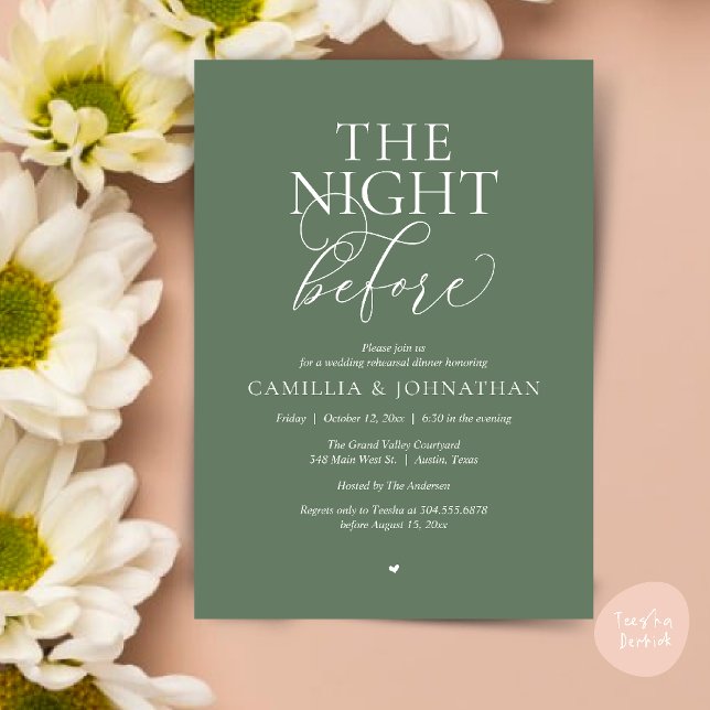 Invitation “The Night Before” Modern Wedding Rehearsal Dinner (“The Night Before” Modern Classy Rehearsal Dinner Reception Invitation Card Sage Green)