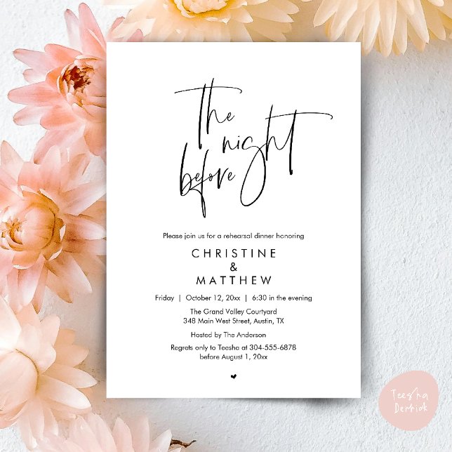 Invitation The Night Before, Modern Wedding Rehearsal Dinner (The Night Before, Modern Wedding Rehearsal Dinner Invitation Card in Black White)