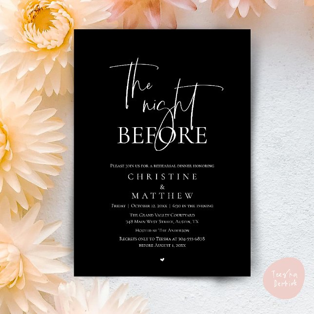 Invitation The Night Before, Modern Wedding Rehearsal Dinner (The Night Before, Modern Wedding Rehearsal Dinner Invitation Card in Black White)