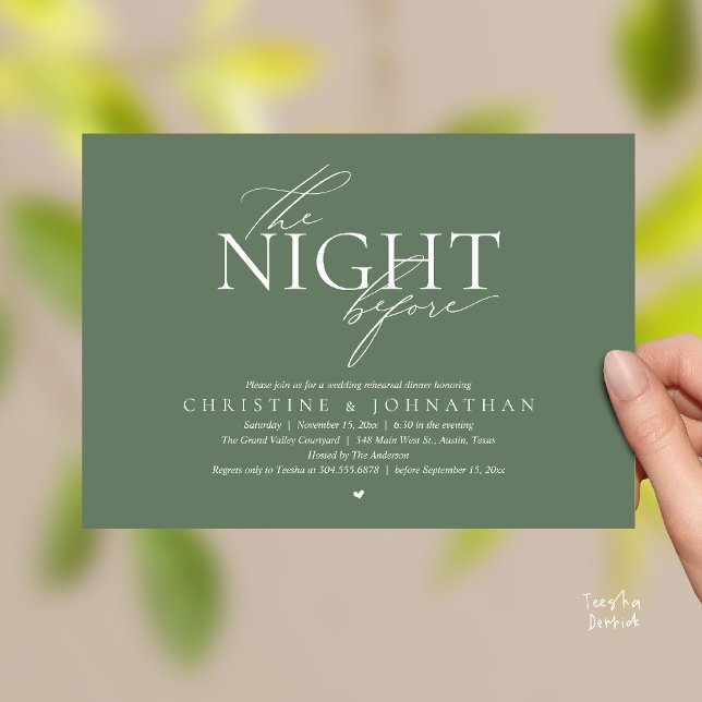 Invitation The Night Before, Modern Wedding Rehearsal Dinner  (The Night Before, Modern Wedding Rehearsal Dinner Invitation Card in Sage Green)