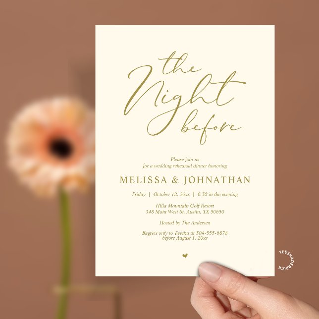 Invitation The Night Before Romantic Wedding Rehearsal Dinner (The Night Before Romantic Wedding Rehearsal Dinner Invitation card in yellow gold)