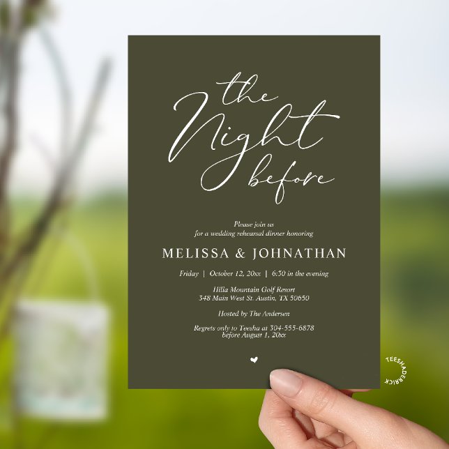 Invitation The Night Before Romantic Wedding Rehearsal Dinner (The Night Before Romantic Wedding Rehearsal Dinner Invitation card in Olive green)