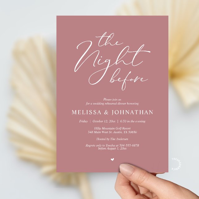 Invitation The Night Before Romantic Wedding Rehearsal Dinner (The Night Before Romantic Wedding Rehearsal Dinner Invitation card in Dusty Rose Pink)