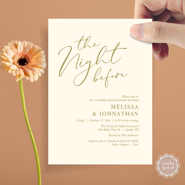 Invitation The Night Before Romantic Wedding Rehearsal Dinner (The Night Before Romantic Modern Wedding Rehearsal Dinner Aesthetic Invites PDF Classy Yellow Gold)