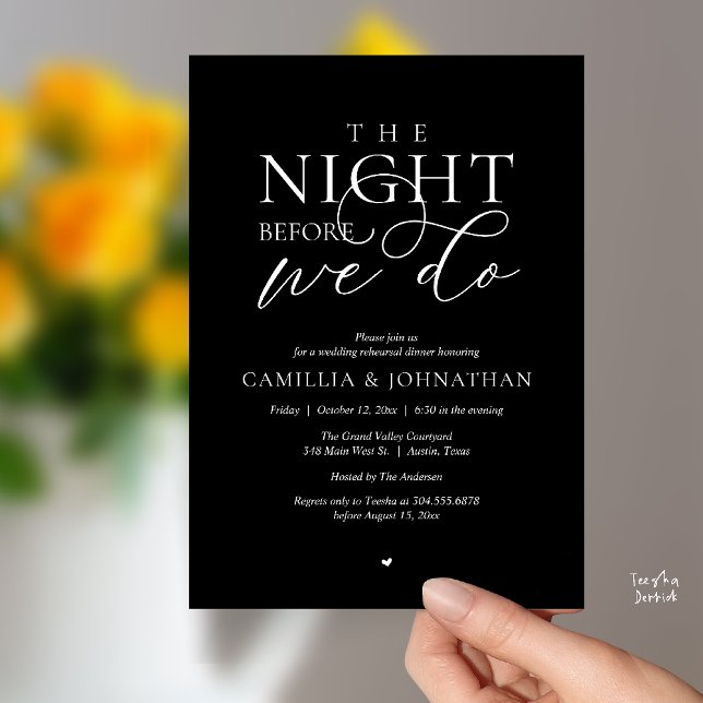 Invitation “The Night Before We Do” Modern Rehearsal Dinner (“The Night Before We Do” Modern Classy Rehearsal Dinner Reception Invitation Card Black White)