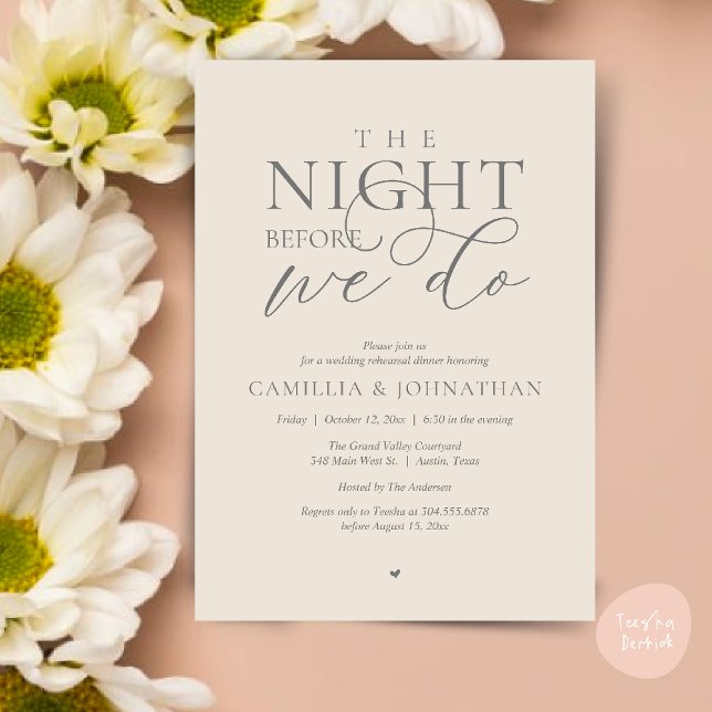 Invitation “The Night Before We Do” Modern Rehearsal Dinner (“The Night Before We Do” Modern Classy Rehearsal Dinner Reception Invitation Card Cream Grey)