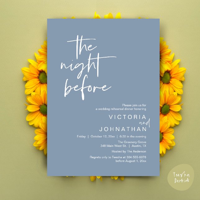 Invitation The Night Before, Wedding Rehearsal Party Dinner (The Night Before, Wedding Rehearsal Dinner Party Invites Card PDF Romantic Modern Casual Dusty Blue)