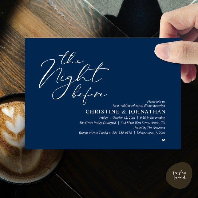 Invitation The Night Before Wedding Rehearsal Romantic Dinner (The Night Before Wedding Rehearsal Romantic Dinner Invitation Card in Navy Blue)