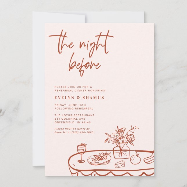 Invitation The Night Before Whimsical Doodle Rehearsal Dinner (Devant)