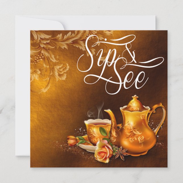 Invitation Thé nostalgique Sip et voir Baby shower (Devant)