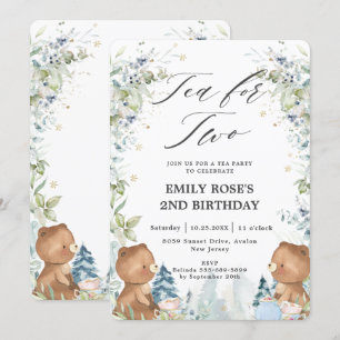 Invitation Thé Nounours mignon pour deux 2e fête d'anniversai