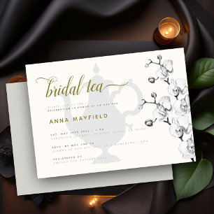 Invitation Thé nuptial classique Noir Blanc Or Orchidée