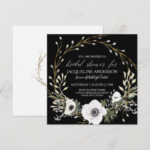 Invitation Thé nuptial noir blanc anémone Eucalyptus vert