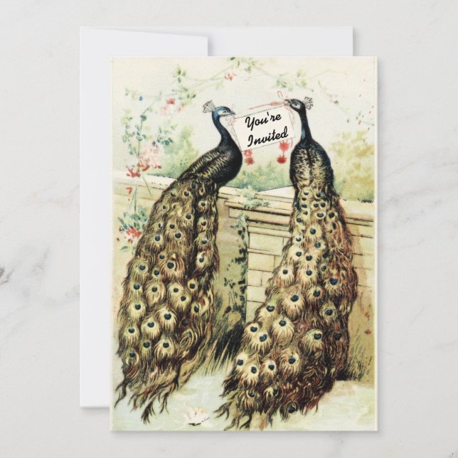 Invitation Thé nuptial Peacocks vintage (Devant)