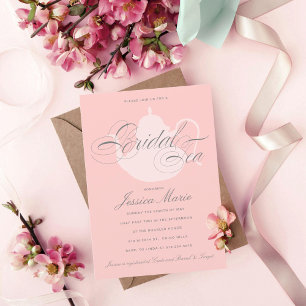 Invitation Thé nuptial Pot de thé en argent Élégante Fête des