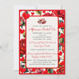 Invitation Thé nuptial Rose vintage Queen of Hearts