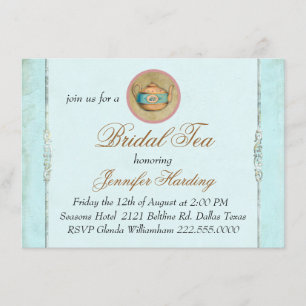 Invitation Thé nuptiale minable vintage de turquoise