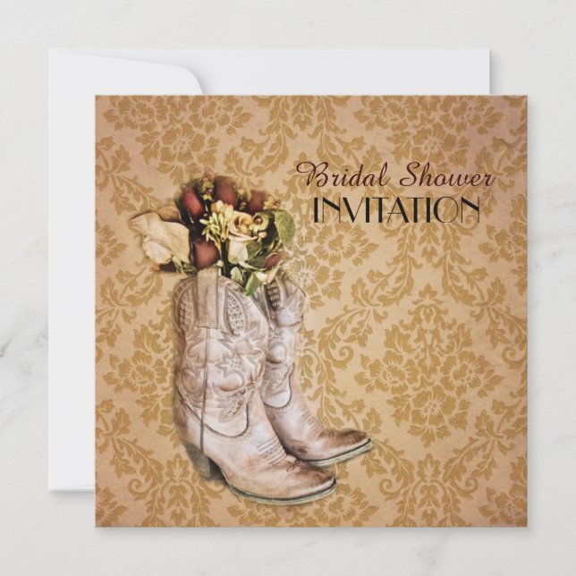 Invitation thé nuptiale occidental de douche de bottes de (Devant)