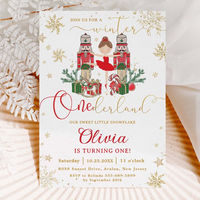 Invitation The Nutcracker Winter Onederland 1st Birthday Red (Créateur téléchargé)