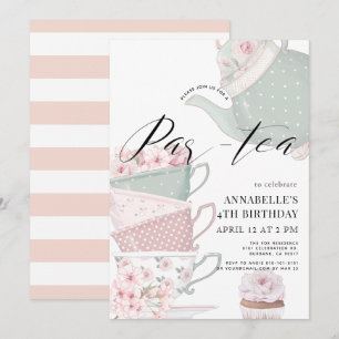 Invitation Thé Par Thé Floral Teapot rose Anniversaire Invita