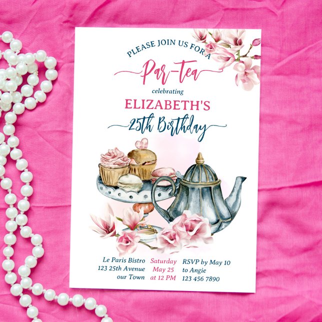 Invitation Thé partie thé thé thé pot pâtisserie française an (Créateur téléchargé)