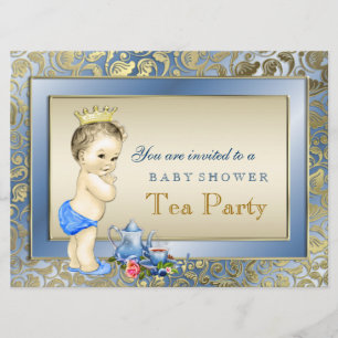 Invitation Thé Party Baby Shower des garçons Bleu et Or