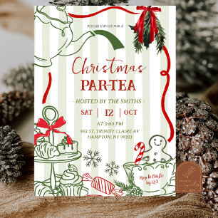 Invitation Thé Party de Noël Gribouillage Dessiné à la Main