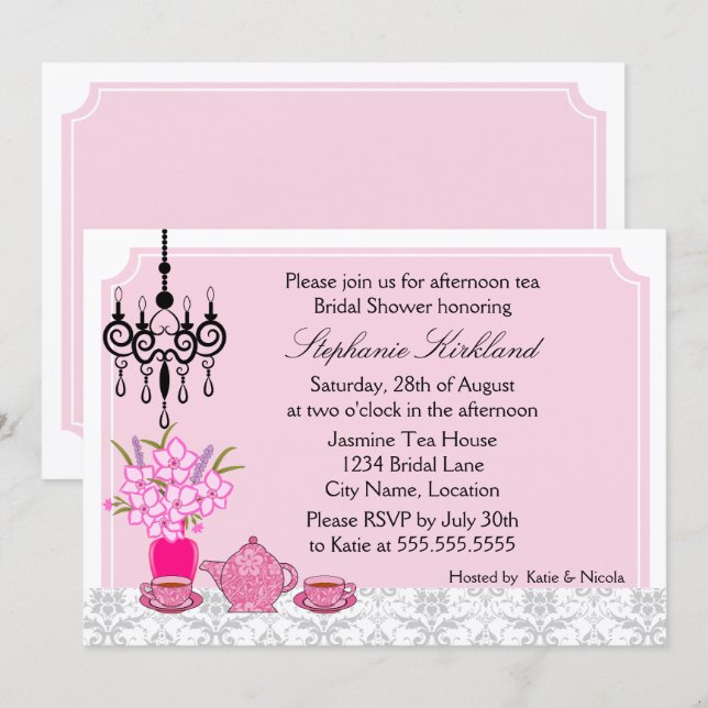 Invitation Thé Party Élégant (Devant / Derrière)