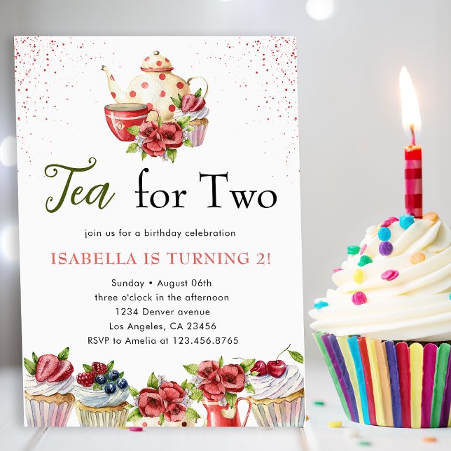 Invitation Thé pour deux 2ème anniversaire Tea Floral Party (Créateur téléchargé)