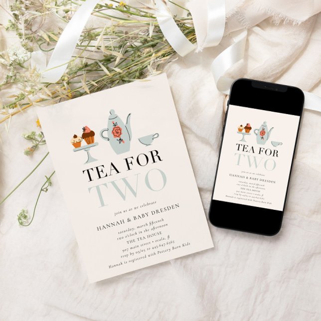Invitation Thé pour deux | Baby shower Blue Tea Party (Créateur téléchargé)