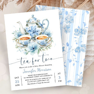 Invitation Thé pour deux Baby Shower Garçon Bleu Poussiéreux