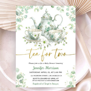 Invitation Thé pour deux bébé Shower Vert Or Jumeaux