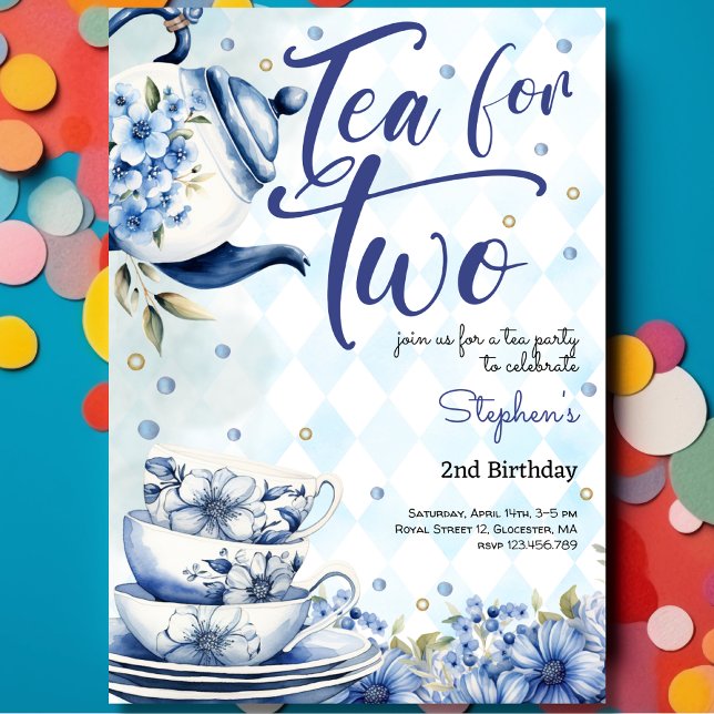 Invitation Thé pour deux, deuxième anniversaire pour les enfa (Créateur téléchargé)