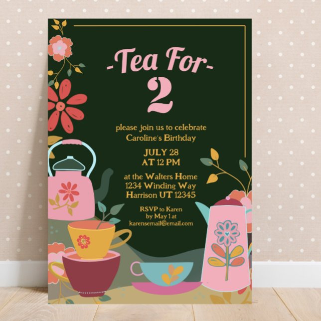 Invitation Thé pour deux floral Whimsical deuxième anniversai (Créateur téléchargé)