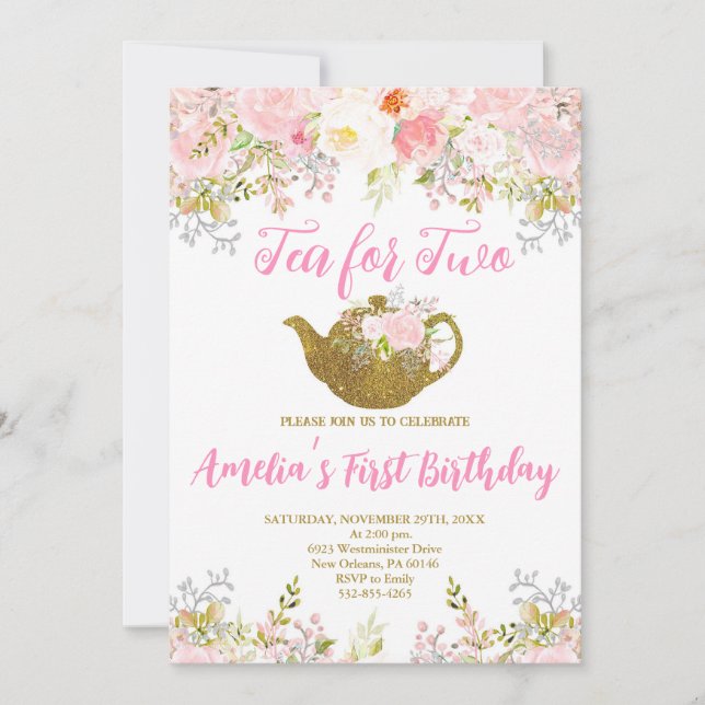 Invitation Thé pour deux invitations, Tea Party 2e anniversai (Devant)