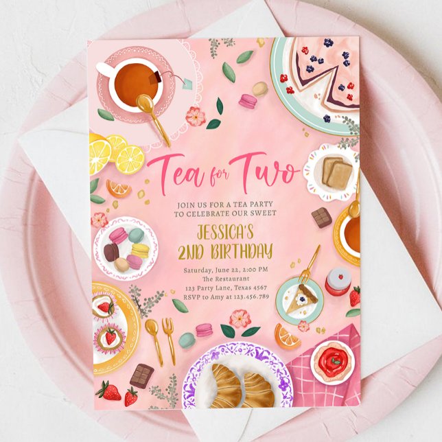 Invitation Thé pour fille à deux parties Pink Gold deuxième a (Créateur téléchargé)